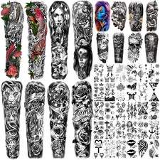 46 Sheets Full Arm Temporary Tattoos For Men and Women L22.8 xW7 , Lion Drag...