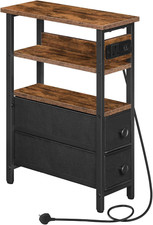 HOOBRO Side Table with Charging Station, Narrow Side Table with 2 Non-Woven Draw
