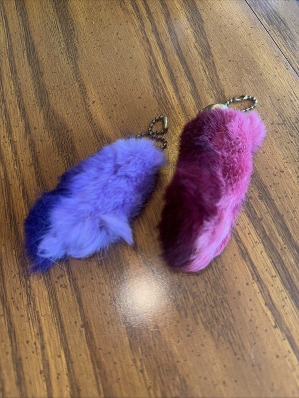 Lot of 2 Vintage 1970s - 1980s  Rabbit's Foot Keychains Red Purple 