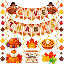 Thanksgiving Decorations Set, GIVE THANKS Banner with Hanging Swirls