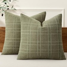 Decorative Linen Check Throw Pillow Covers 20" x 20" Pack of 2 Sage Green