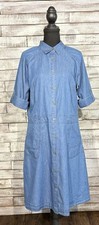Millennium Denim Dress Women's Size M Blue Short Sleeve Button Front Maxi Midi