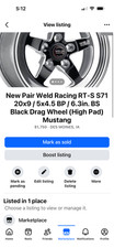 New Pair Weld Racing Rt-s S71 20x9 5x4.5 Bp 6.3in. Bs Black Drag Wheel