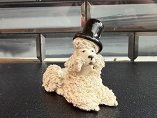 Vintage Poodle Figurine Top Hat Spaghetti Fur Dog Chalkware Resin 3.75”
