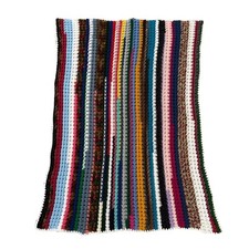 Handmade Crochet Afghan Throw Blanket 60x42 Multicolor Striped Scrap Yarn Cozy