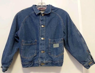 Vintage Espirit Kids Denim Jacket Flannel Lining Brass Buttons Size 7-10