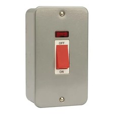 Metal Clad 45 Amp DP Cooker Switch With Neon 2 Gang Industrial Workshop Garage