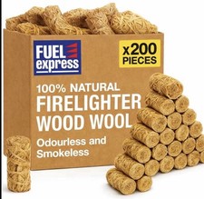 Box Of 200 Firelighters For Wood Burner Natural Wood Wool Fire Starter 0.07 per lighter