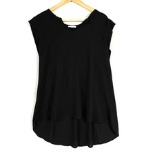 Pleione Top Blouse Womens Medium Black V Neck Pleated Back Lightweight Flowy