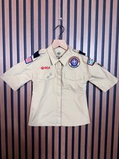 Boy Scouts of America Shirt Small Girls Beige Button Up Short Sleeve Patchwork