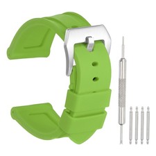 Silicone Watch Band 24mm Rubber Watch Strap with Silver Clasp, Light Green