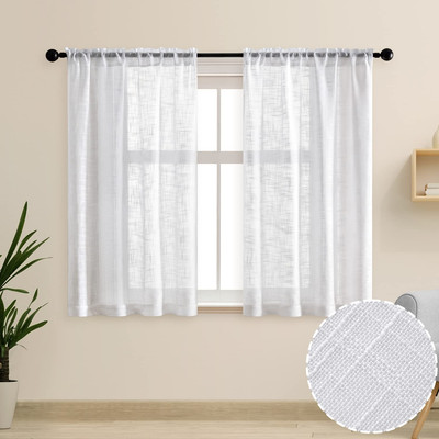 SHINELAND White Sheer Curtains 48 Inch Length Bedroom Window 2 Panels Set,Half S
