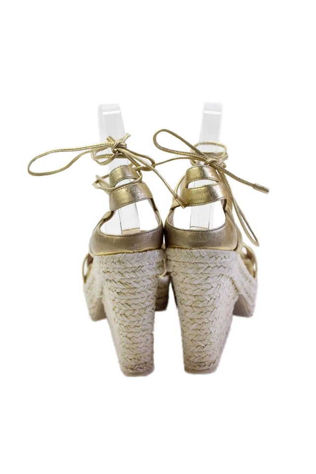 Sergio Rossi Mujer Alpargata Metálica con Tirantes Plataforma Cuñas Dorado Talla 39 EUR Foto 3 de 4