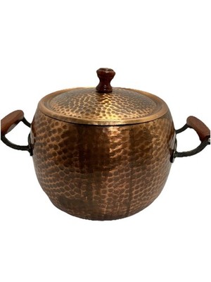 Vintage Hand Hammered Copper Hot Pot Dutch Oven With Lid Wood Handles