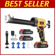 Adjustable Speed Cordless Caulking Gun with LED Light & Rechargeable Batteries