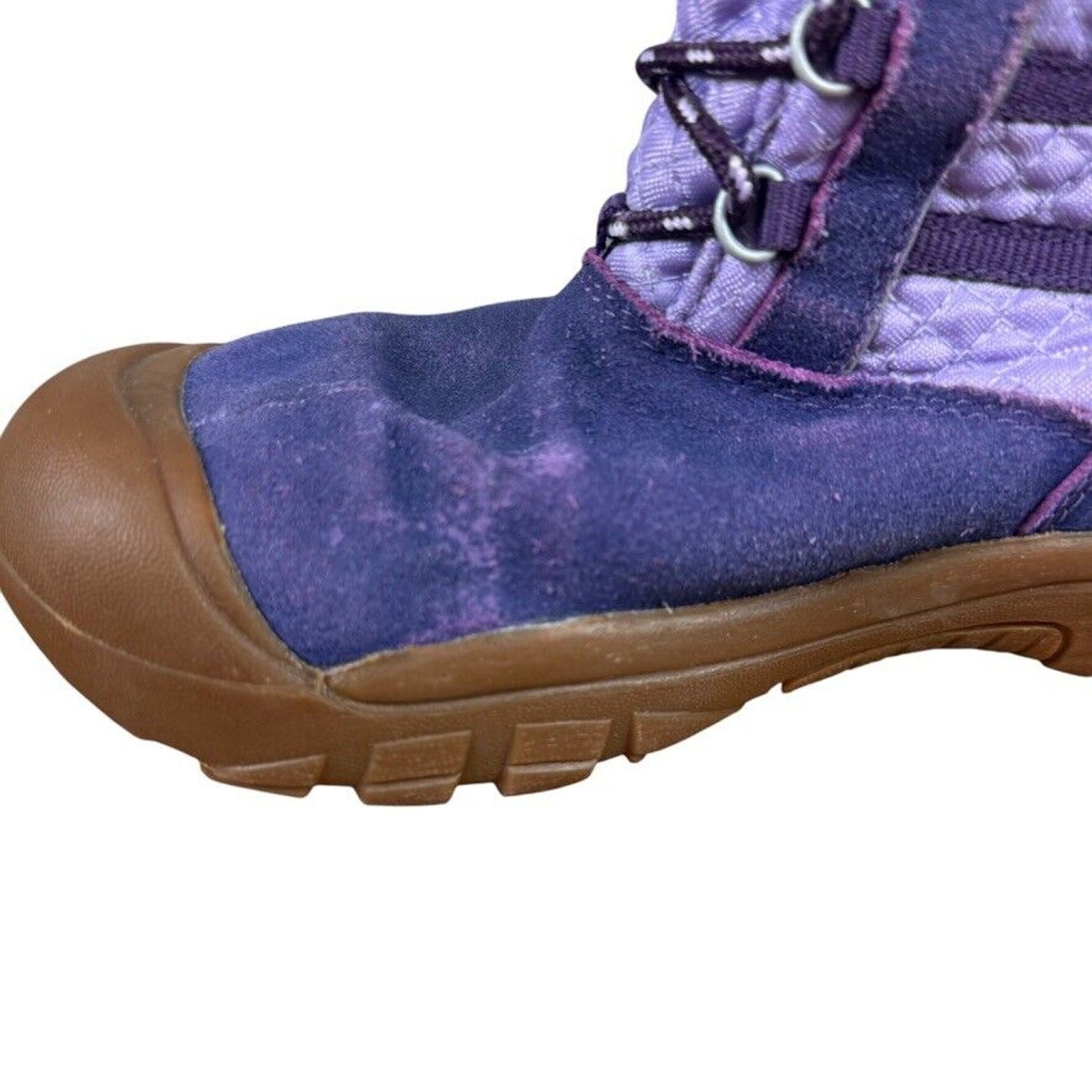 Stivali invernali Keen Wapato impermeabili in pelle per ragazze bambini viola con bordo in pelliccia alti taglia 2