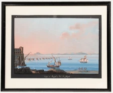 Neapolitan School 19th Century Gouache - Gulf of Pozzuoli & Ponte di Calligola