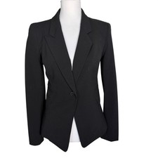 NEW YORK  COMPANY Women 2 Black Single Button Stretch Blazer Suit Jacket Career