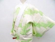 JAPANESE KIMONO NAGAJUBAN YELLOW GREEN 119.5cm 3 ft 11 in PURE SILK EE3908