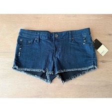 NWT RVCA Nature X Industry Dark Indigo Distressed Raw Hem Denim Shorts Womens 29