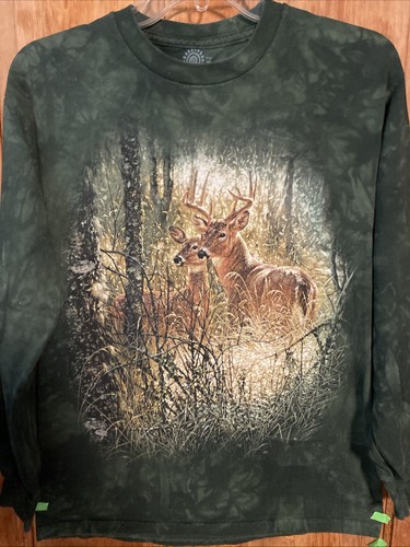 Vintage The Mountain Shirt Men Sz M Deer Tie Dyed Green Forest Stag w ...