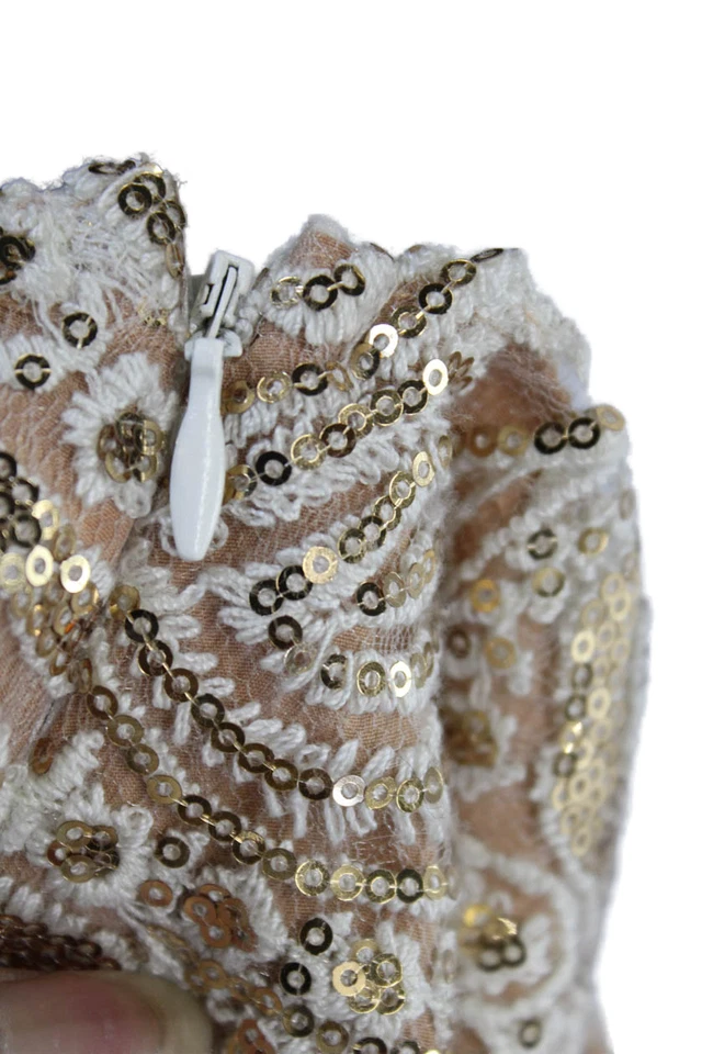 Free People Womens Side Zip V Neck Embroidered Sequin Dress Brown Size 4 - Image 4 of 4