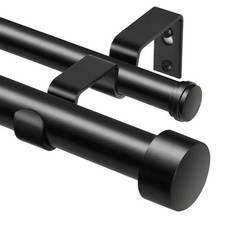 1 Inch Double Curtain Rods 66 to 120 Inches 5.5-10 Feet , Heavy 66-120" Black