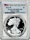 2023 W AMERICAN SILVER EAGLE PROOF PCGS PR70DCAM FIRST DAY OF ISSUE FLAG LABEL