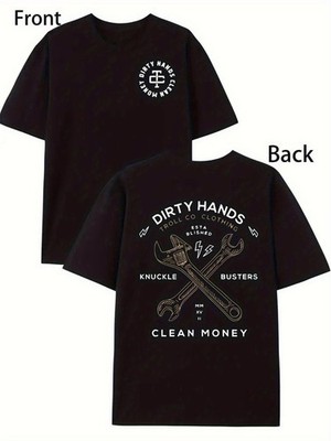 New Mens Plus Size Black T-Shirt w/Dirty Hands Model Co Design - Vintage Style