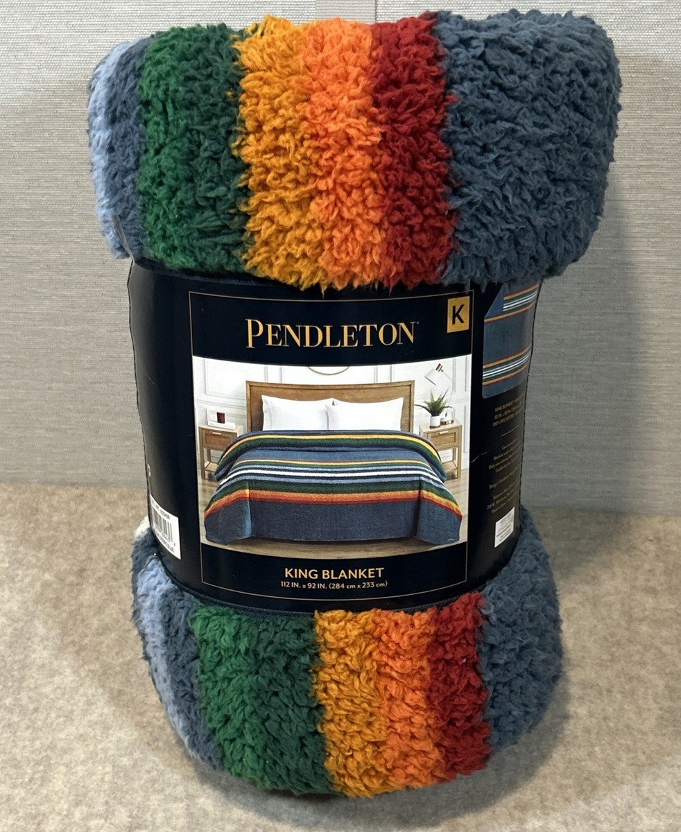 Pendleton Serape Stripes Sherpa Fleece Blue King Blanket N