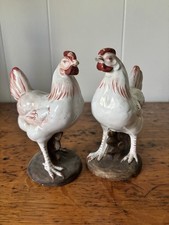 Ugo ZACCAGNINI Coppia statuine in ceramica galli/polli firmate ITALIA 6,5” H