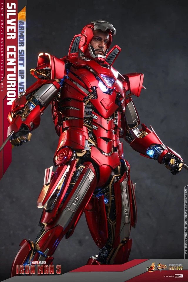 Figura de colección Hottoys Iron Man3 Silver Centurion Armor Suit Up versión 1/6 Foto 4 de 4