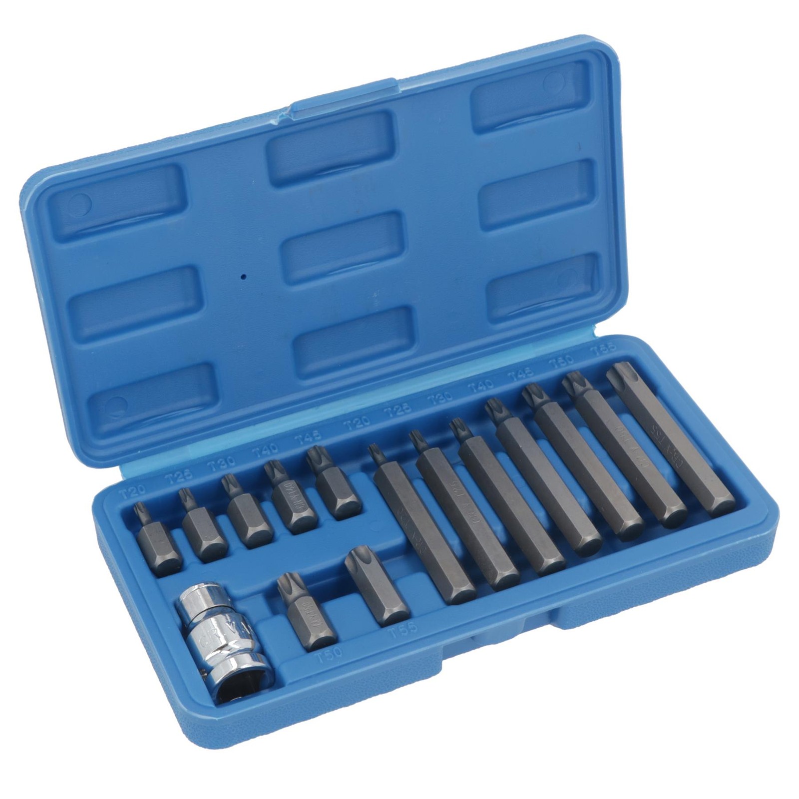 15pc Deep & Shallow Torx Star T20 - T55 Bit Set 1/2"" Dr Male 30mm & 75mm