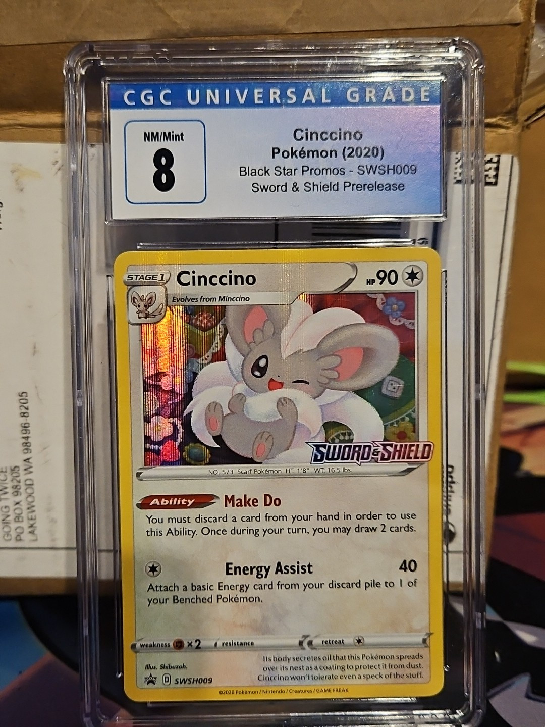 Cinccino SWSH009 Sword & Shield Prerelease Holo Rare Promo Pokemon Card  Cgc 8