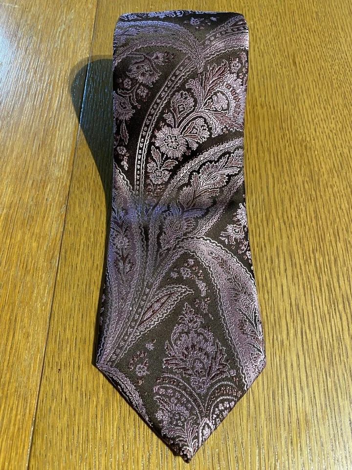 Corbata Ike Behar New York Rosa y Marrón Floral Paisley Tejida 100% Seda Hecha a Mano Foto 3 de 4