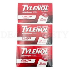 Tylenol Extra Strength Coated Tablets 500mg 24 Count Each Lot of 3