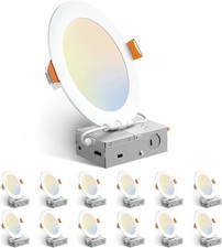 12 Pack 6 Inch 12W 5CCT Ultra-Thin LED Recessed Ceiling Light with Junction Box