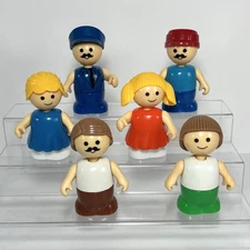 Vtg Playskool Lil Playmates Figures Lot Of 6- Train Conductor, Boys, Girls