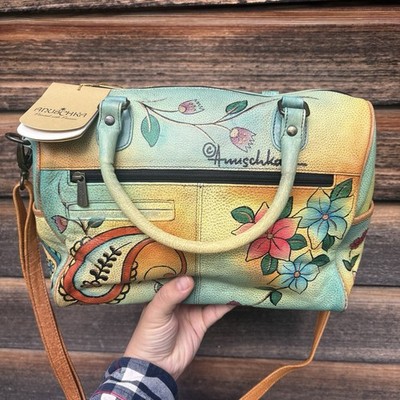 Anuschka Hand Painted Multicolor Paisley Leather Satchel Boho Handbag New W/Tags