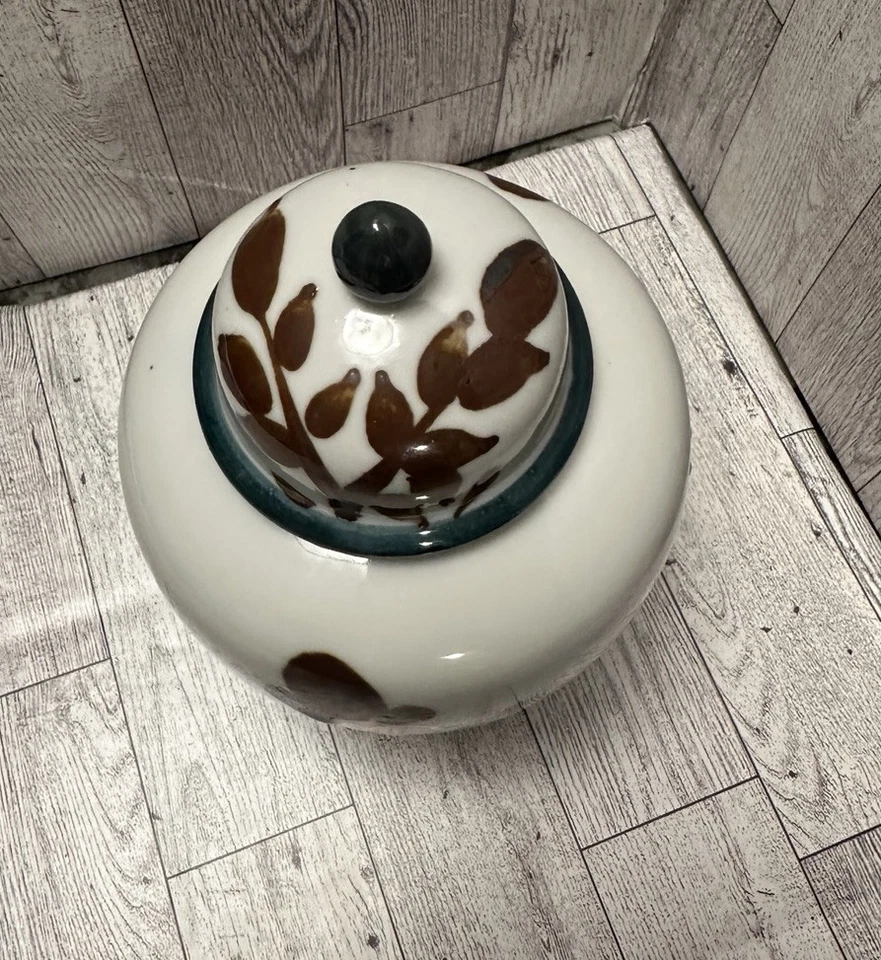 Винтажная японская керамическая банка с имбирем ручной росписью LEGO белый камень оранжевый 8 дюймов - Изображение 4 из 4