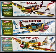 Lot of 3 Comet "Super Star" Balsawood Kits, Zero, Spitfire, Focke-Wulf All NIB