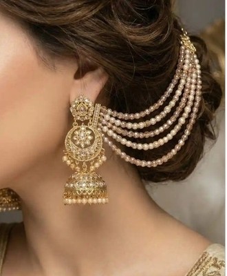 Gold Kaan Chain Earrings | Indian Ear Chain Jewelry | Ethnic Jhumka Earring