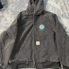 Vintage Carhartt Jacket J130 XL Black Bnsf Santa Fe Railroad 90s Faded Hooded