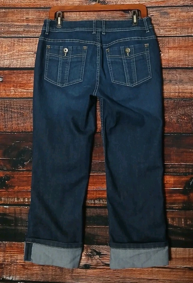Jeans Chicos Platinum Talla 0.5 EE. UU. 6 Cortos Capri Puños Azul Lavado Oscuro Denim  Foto 4 de 4