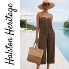 HALSTON HERITAGE Wide Leg Cropped Jumpsuit Resortwear Quiet Luxury, Size XS