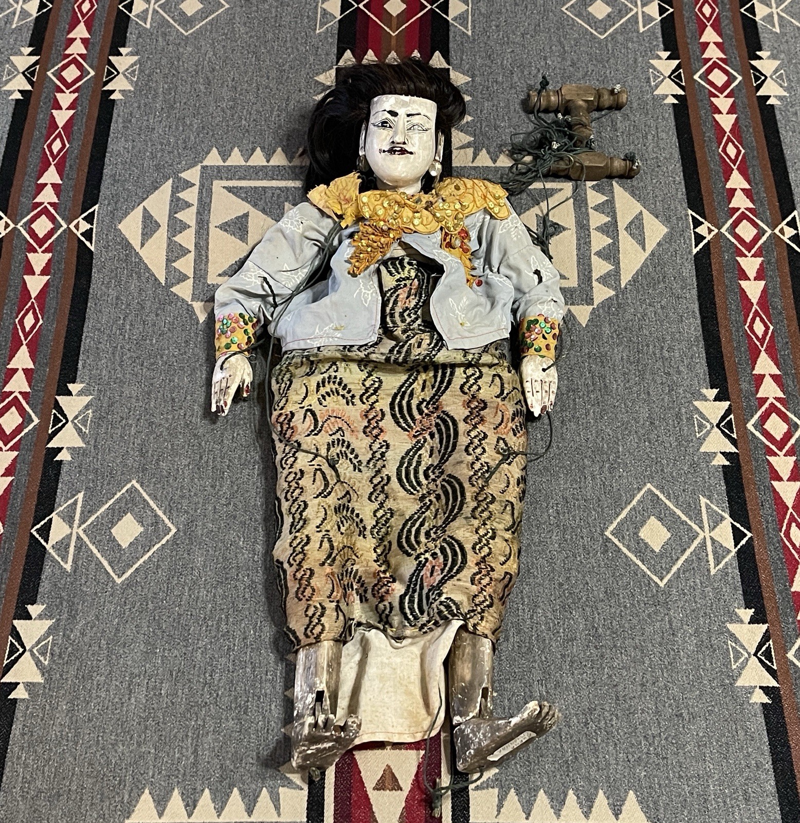 Vintage Burmese Myanmar Hand-Carved Wood Marionette Puppet Yoke The 26”