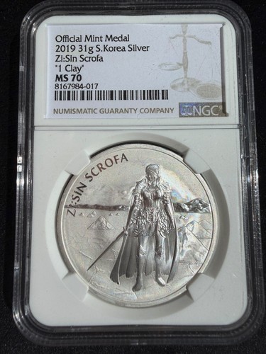 S KOREA 2019 1 Clay Silver - NGC MS70 - Top Pop 🥇 Zi:Sin Scrofa