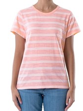 Time and Tru Women's Short Sleeve Slub Crew T-Shirt XL Pink Coral/Vivid White