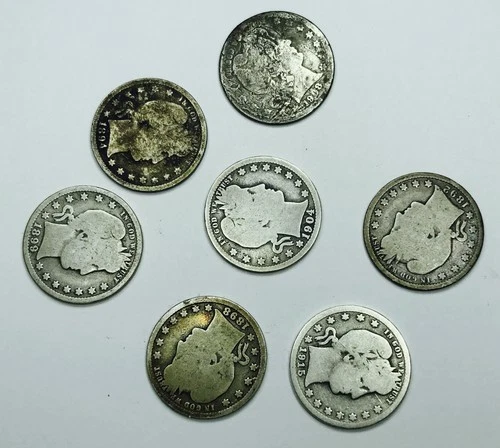 MIXED DATE SILVER BARBER QUARTER LOT OF 7 COINS! INCREDIBLE RARITIES! NR #G3690