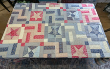 67"x 85" VTG PATCHWORK QUILT w/5-Points STARS - Quilt Stitch x PRIMITIVE decor